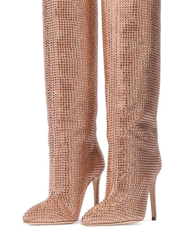 Crystal-Embellished Suede Boots - Bold Muse Co
