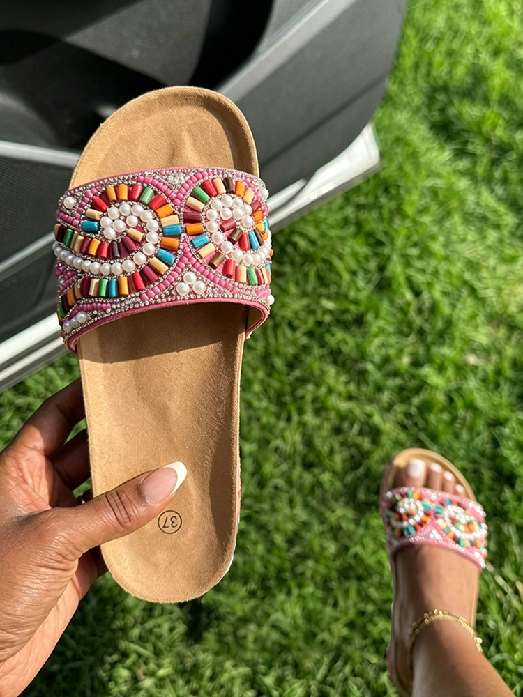 Bohemian Beaded Platform Slides