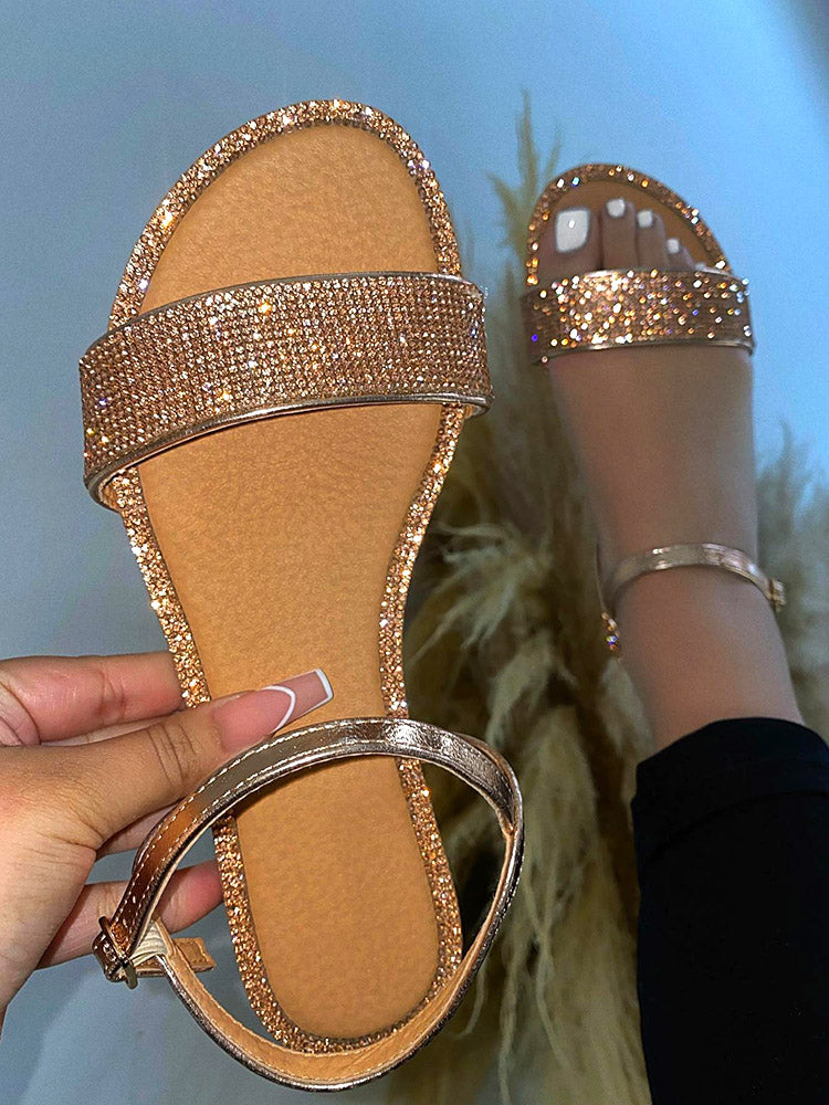 Rhinestone Flat Sandals - Bold Muse Co