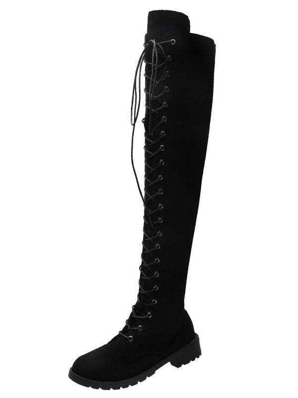 Lace Up Flat Suede Boots - Bold Muse Co
