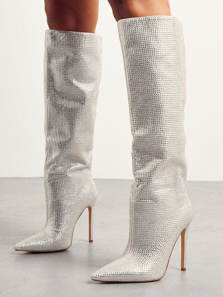 Crystal-Embellished Suede Boots - Bold Muse Co