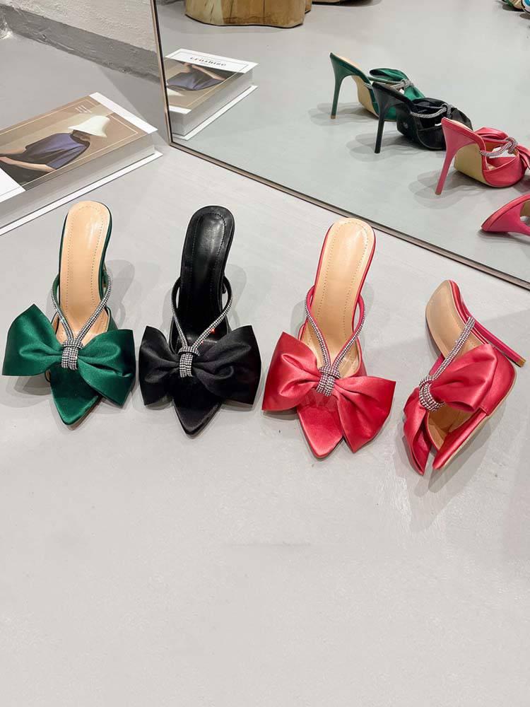 Satin Diamante Bow-knot Sandals - Bold Muse Co