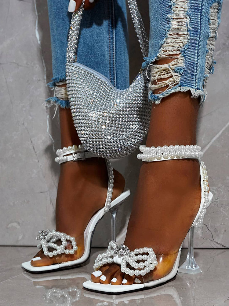 Pearl Bow High Heel Sandals - Bold Muse Co