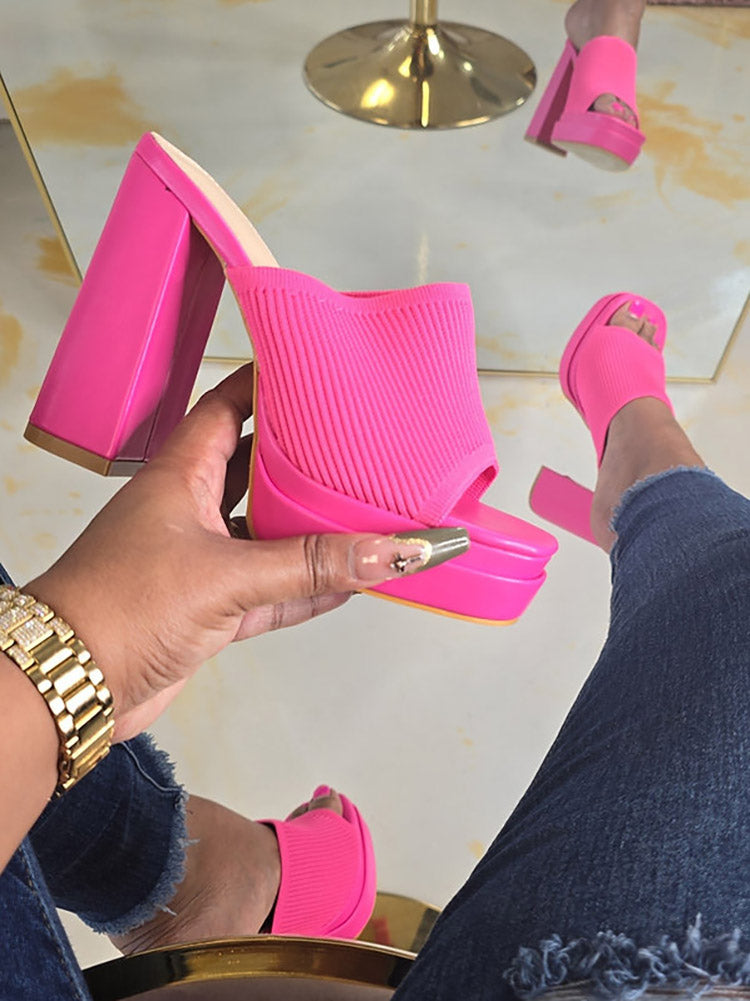 Knit Platform Chunky Heel Sandals - Bold Muse Co