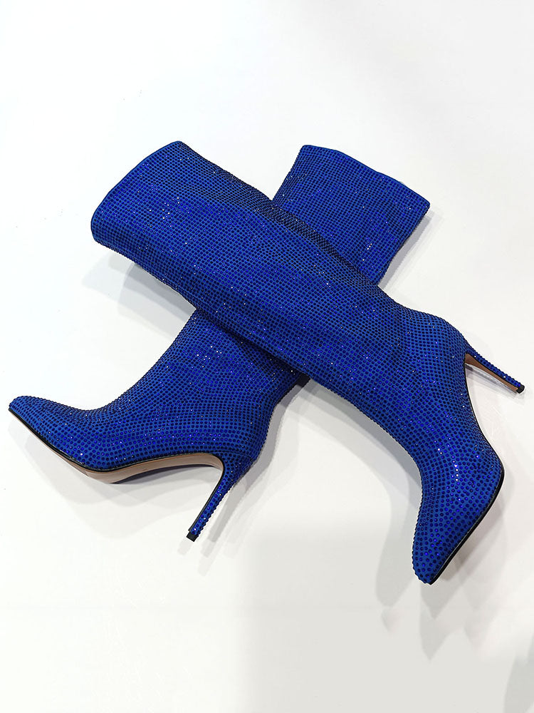 Crystal-Embellished Suede Boots - Bold Muse Co