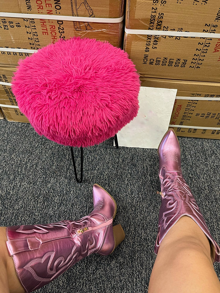Metallic PU Leather Cowboy Boots - Bold Muse Co