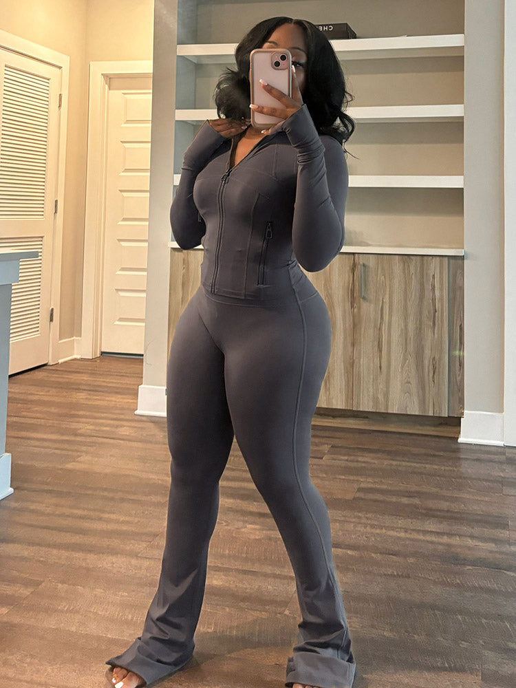 Shape Jacket & Flare Pants Activewear Set - Bold Muse Co