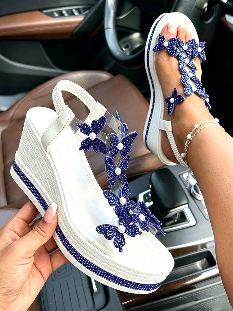 Butterfly Embellished Wedge Sandals