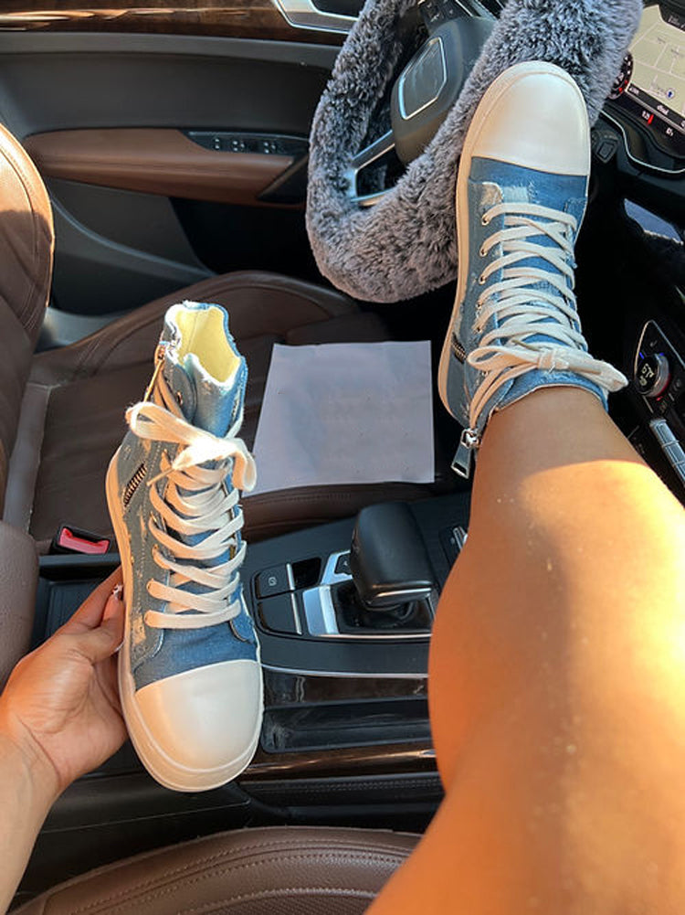 Denim High-Top Sneakers - Bold Muse Co