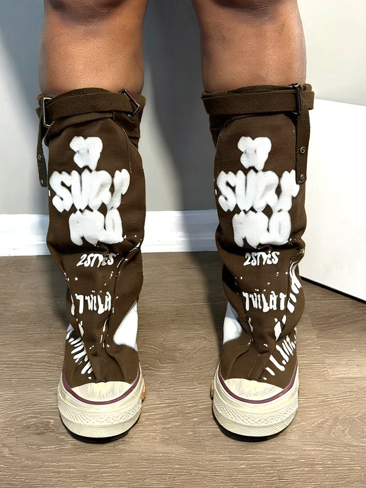 Graffiti Slouch Canvas Boots