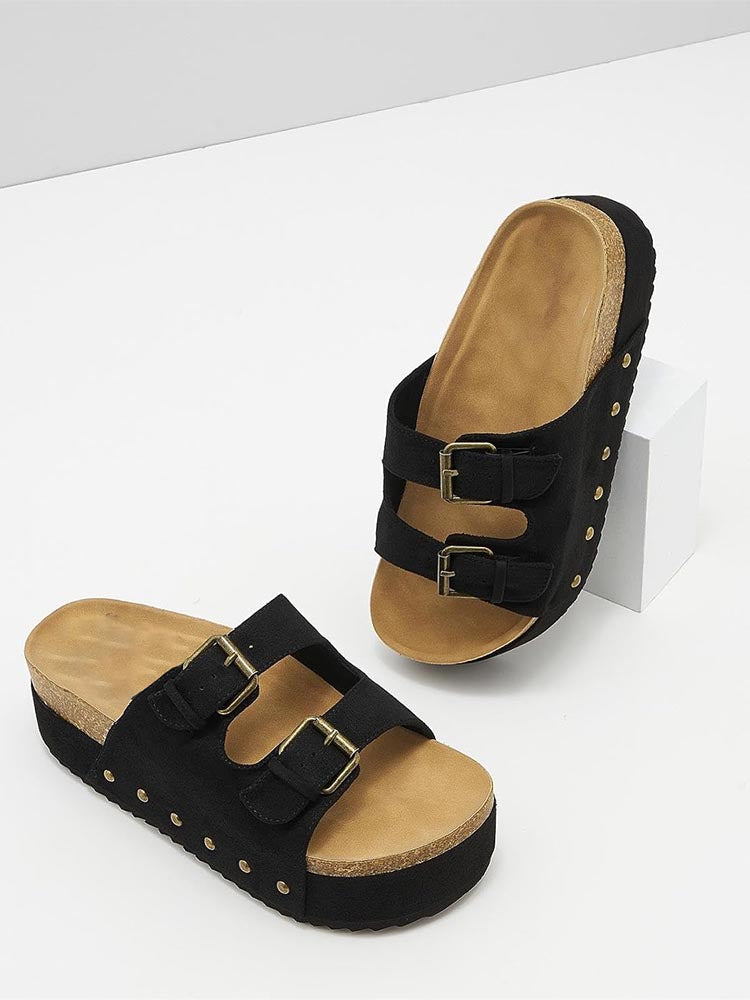 Double Buckle Strap Platform Sandals - Bold Muse Co