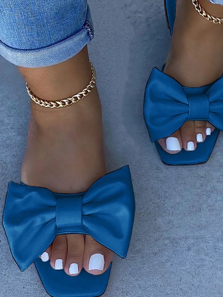 Bowknot Decor Square Toe Flat Slippers - Bold Muse Co