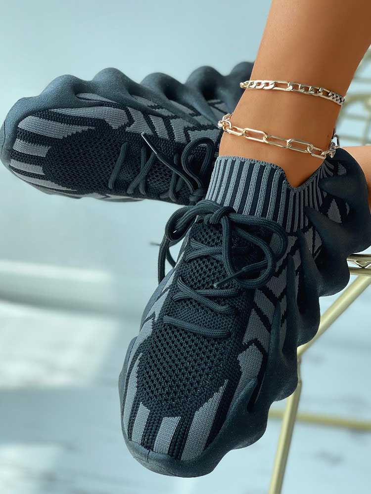 Lace-up Knit Breathable Sneakers - Bold Muse Co