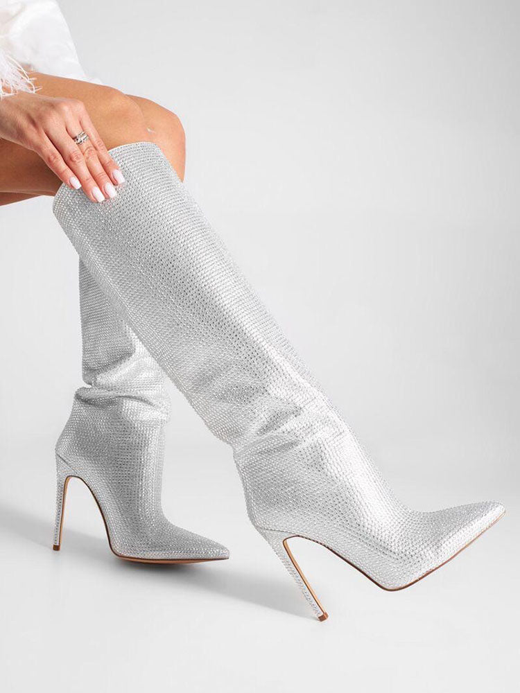 Crystal-Embellished Suede Boots - Bold Muse Co