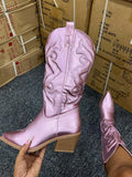 Metallic PU Leather Cowboy Boots - Bold Muse Co