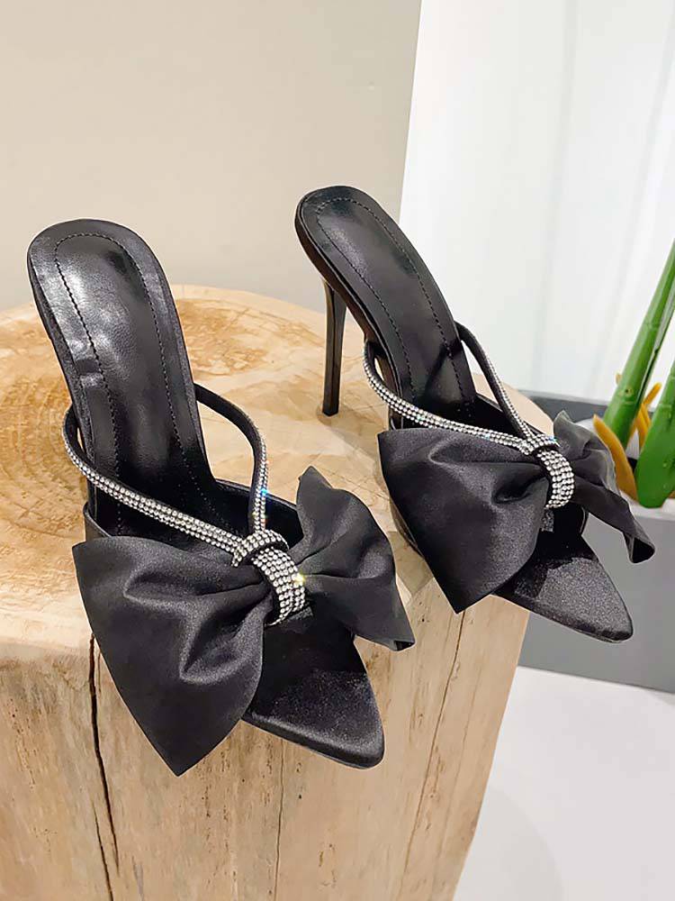 Satin Diamante Bow-knot Sandals - Bold Muse Co