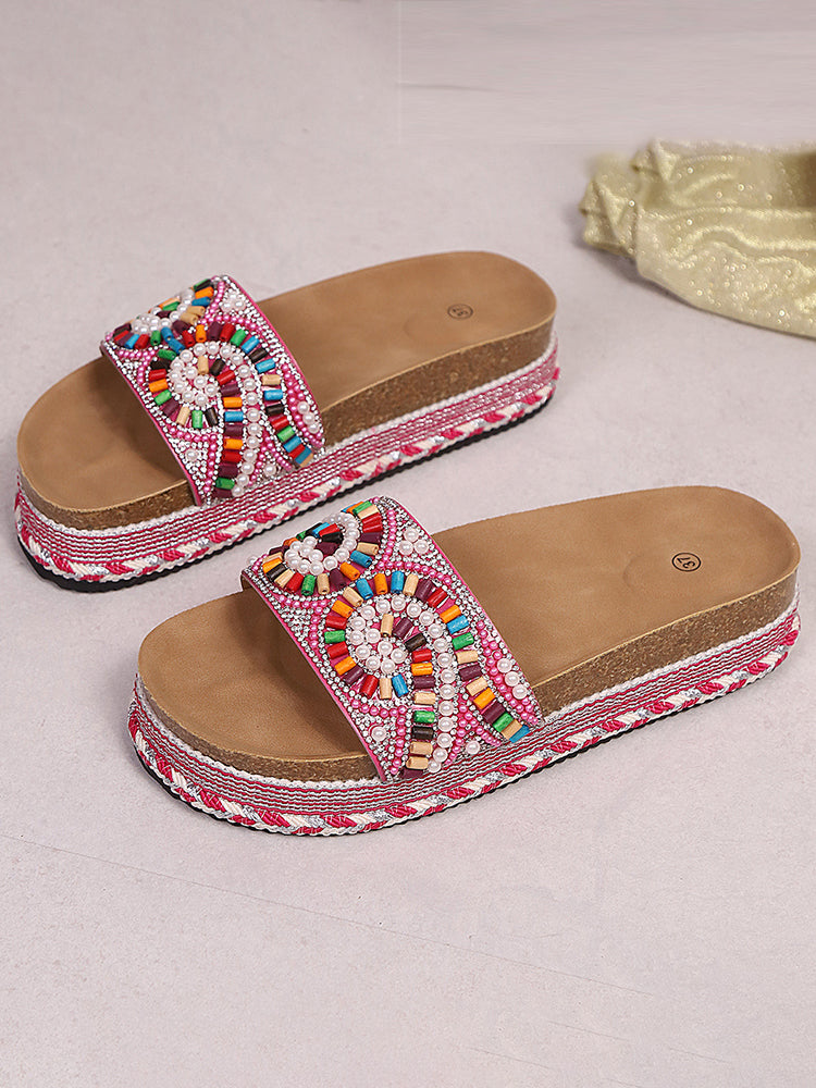 Bohemian Beaded Platform Slides