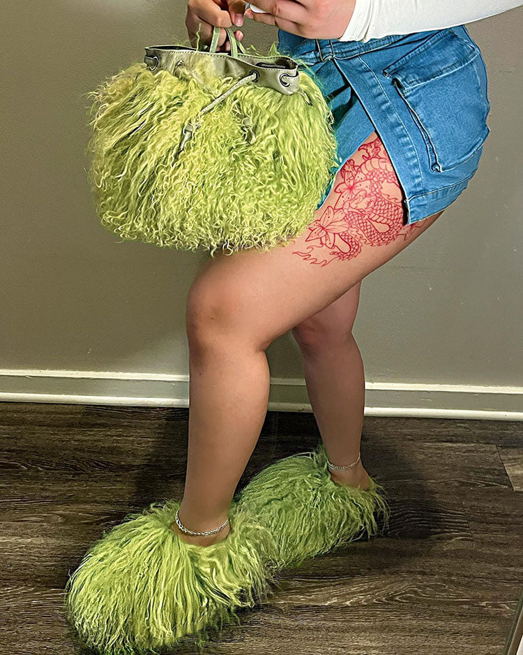 Fluffy Fur Bag & Slides Set
