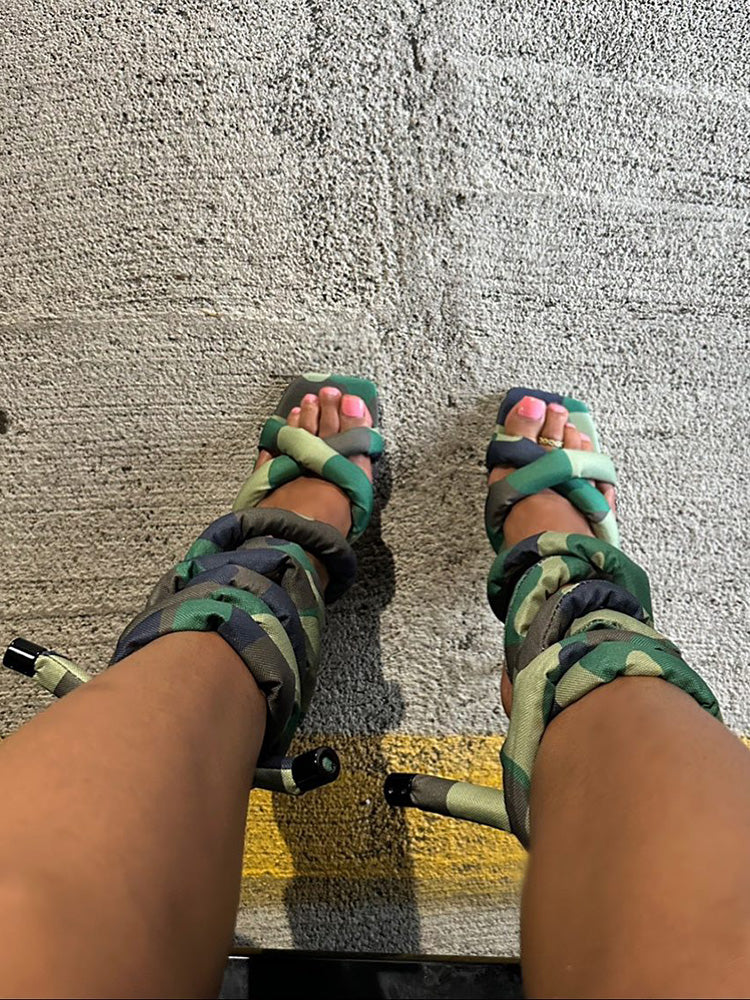 Cross Puffy Strap Heeled Sandals - Bold Muse Co