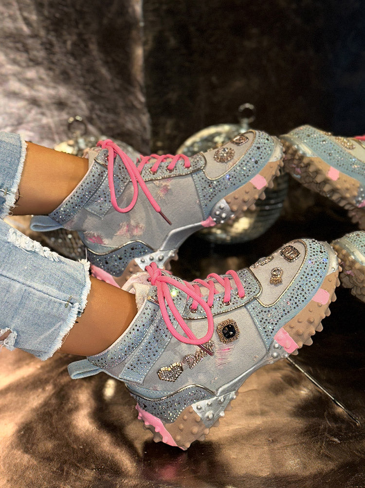 Sparkling Rhinestone Platform Sneakers