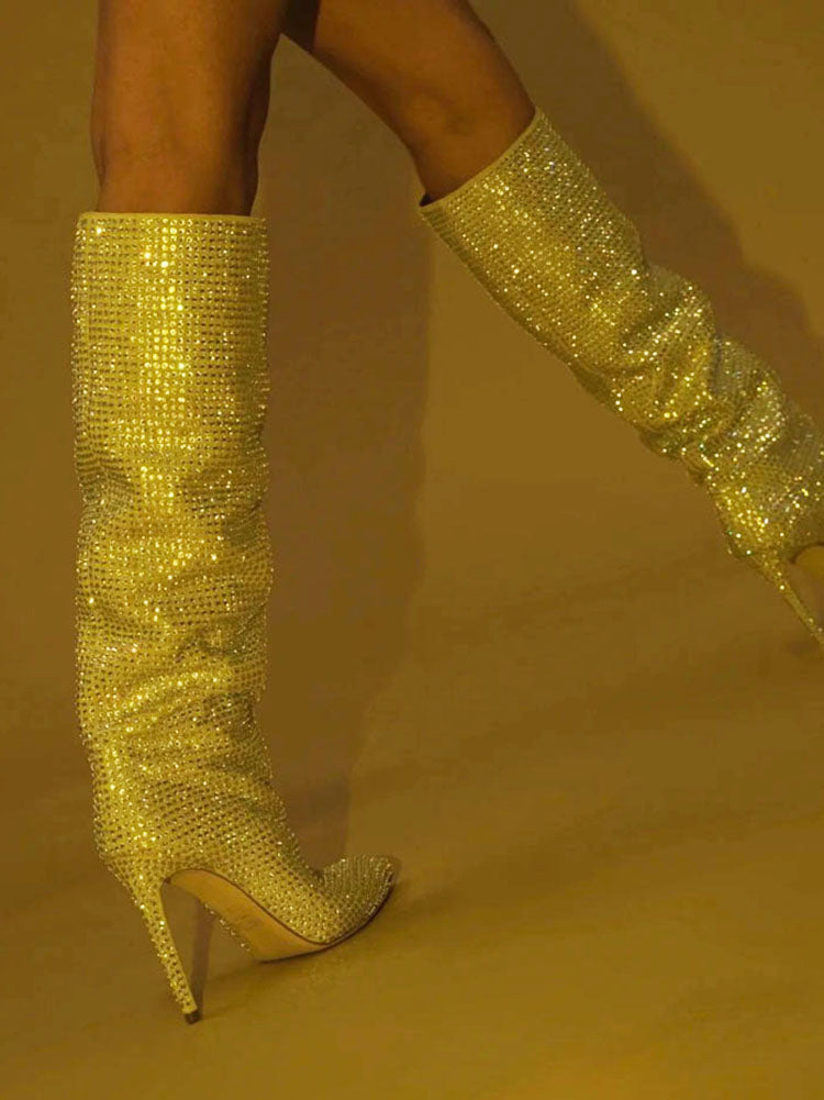 Crystal-Embellished Suede Boots - Bold Muse Co