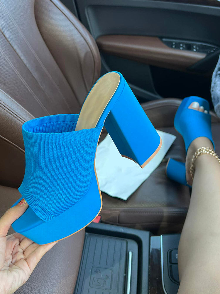 Knit Platform Chunky Heel Sandals - Bold Muse Co