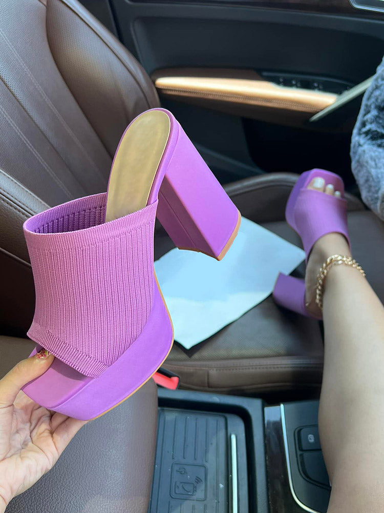 Knit Platform Chunky Heel Sandals - Bold Muse Co
