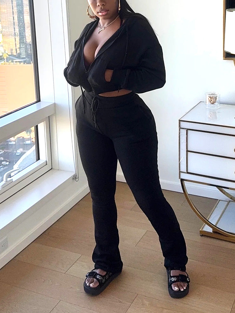 Basic Hoodie Extended Pants Set