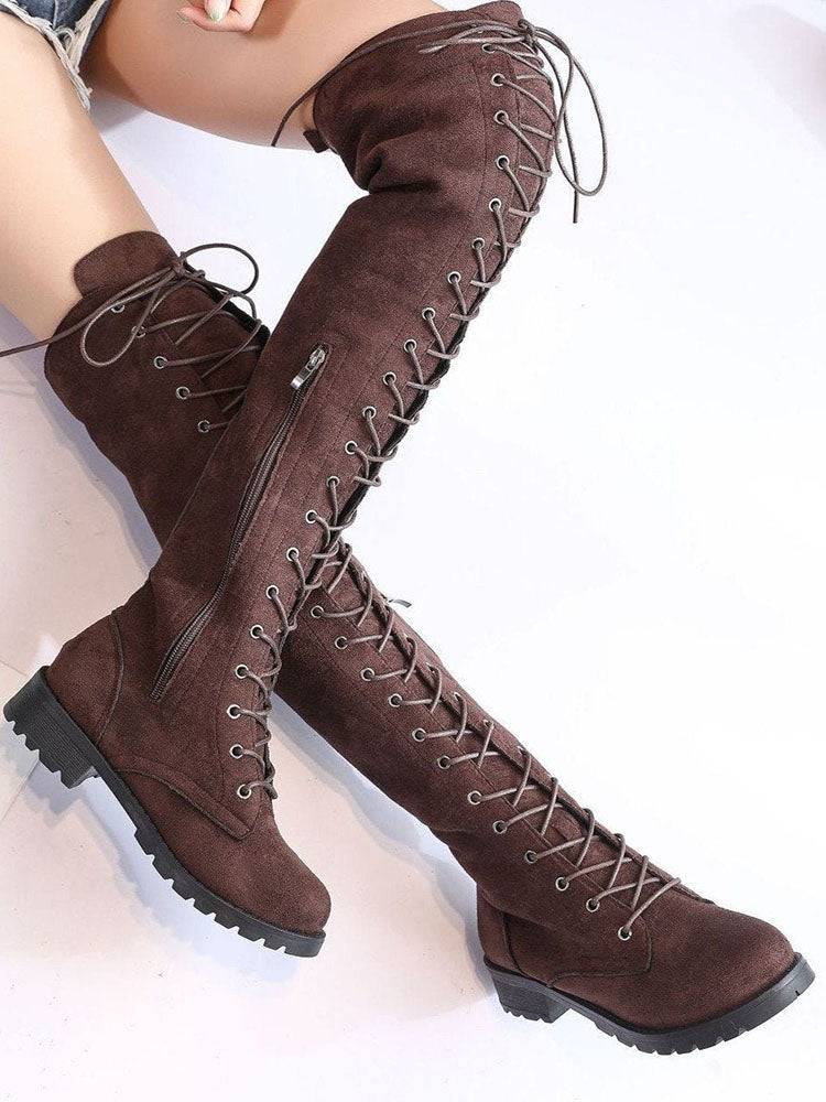 Lace Up Flat Suede Boots - Bold Muse Co