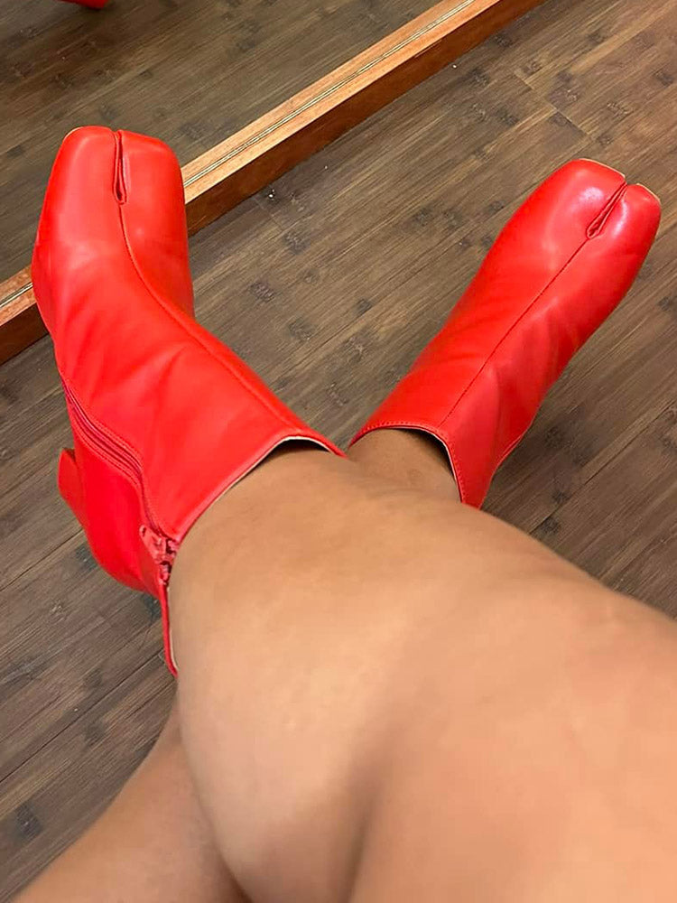 Split Toe Chunky Heel Boots - Bold Muse Co