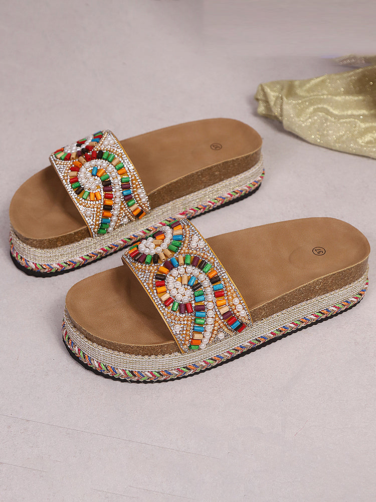 Bohemian Beaded Platform Slides