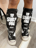 Graffiti Slouch Canvas Boots