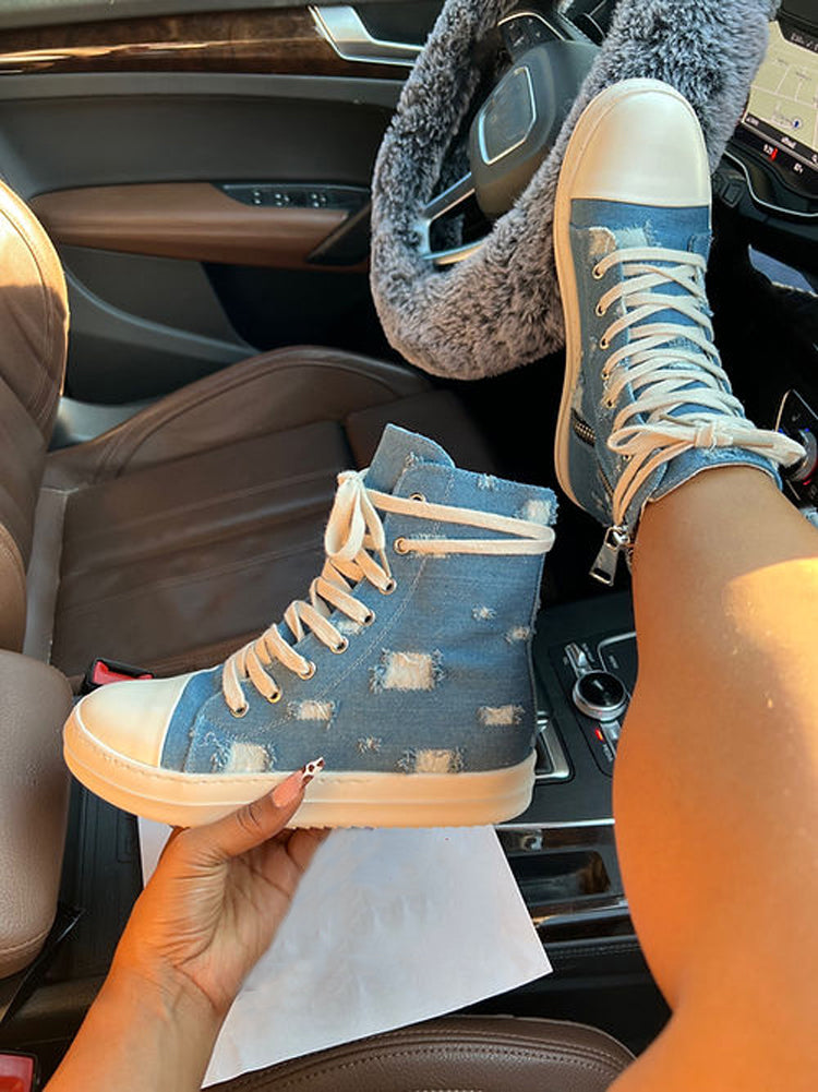 Denim High-Top Sneakers - Bold Muse Co