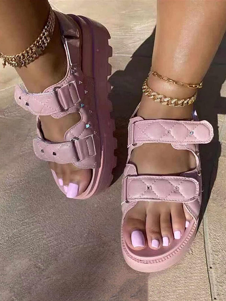 Velcro Studs Decor Thick Sole Sandals - Bold Muse Co