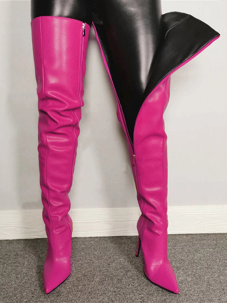 Full Zip Over The Knee Leather Boots - Bold Muse Co