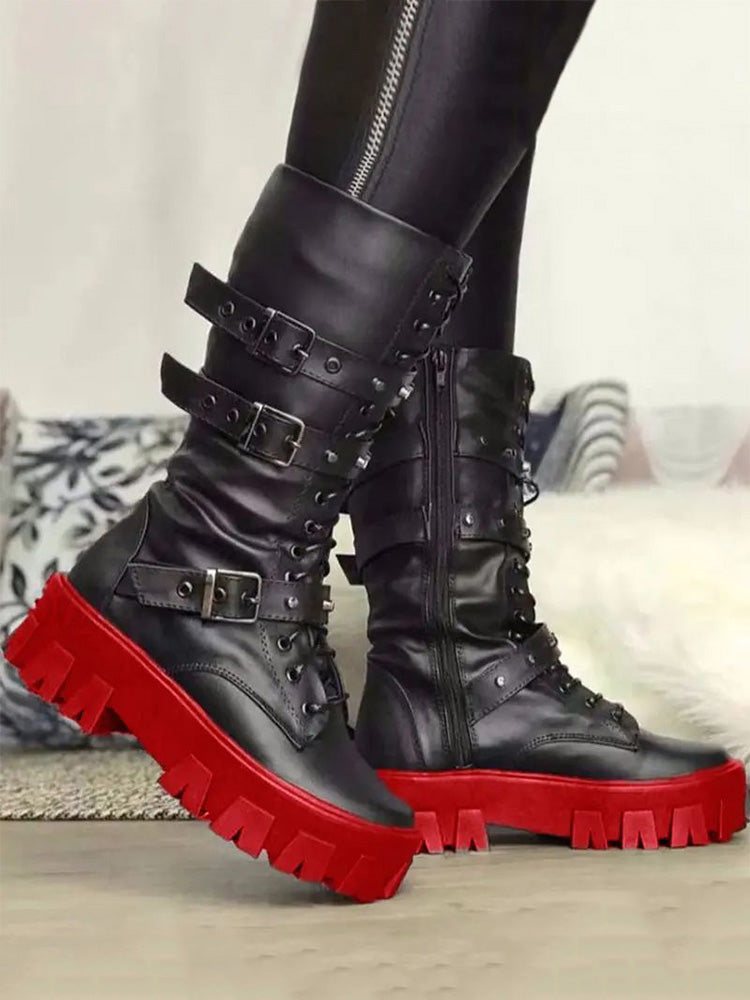 Eyelet Buckled Zipper Platform Boots - Bold Muse Co