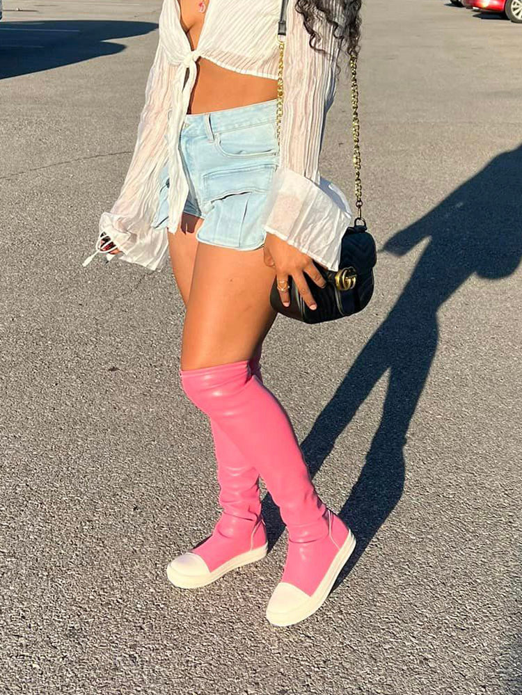 PU Leather Flat Boots - Bold Muse Co