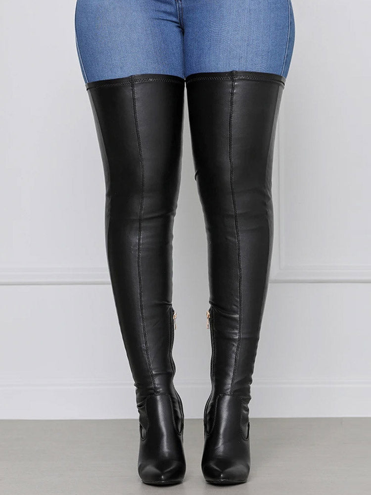 PU Leather Flat Over Knee Boots - Bold Muse Co