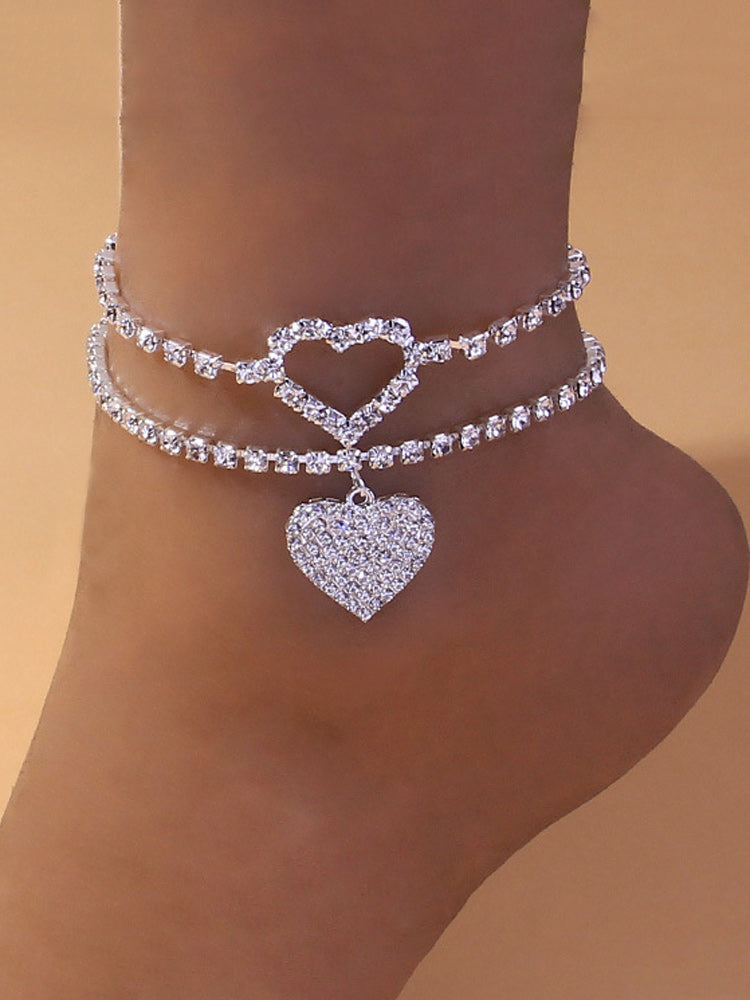 2PCS Rhinestone Heart Anklet - Bold Muse Co