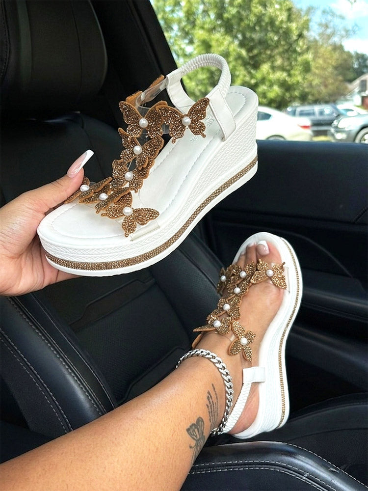 Butterfly Embellished Wedge Sandals