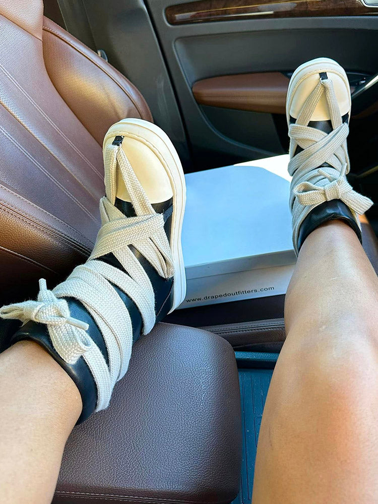 Cross Lace PU High-Top Sneakers - Bold Muse Co