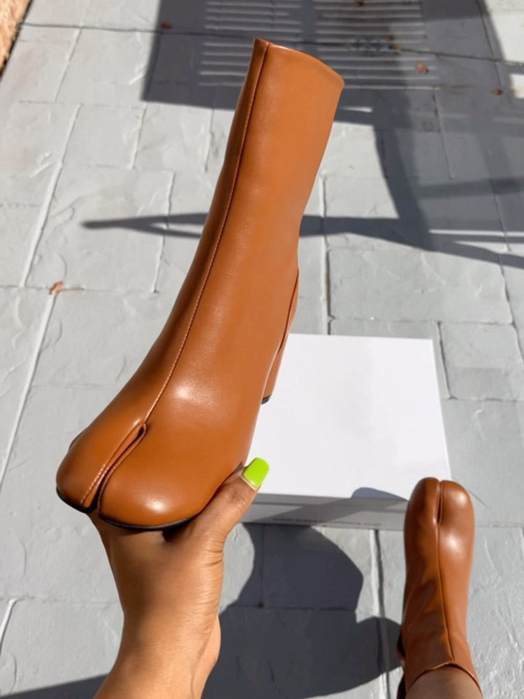 Split Toe Chunky Heel Boots - Bold Muse Co