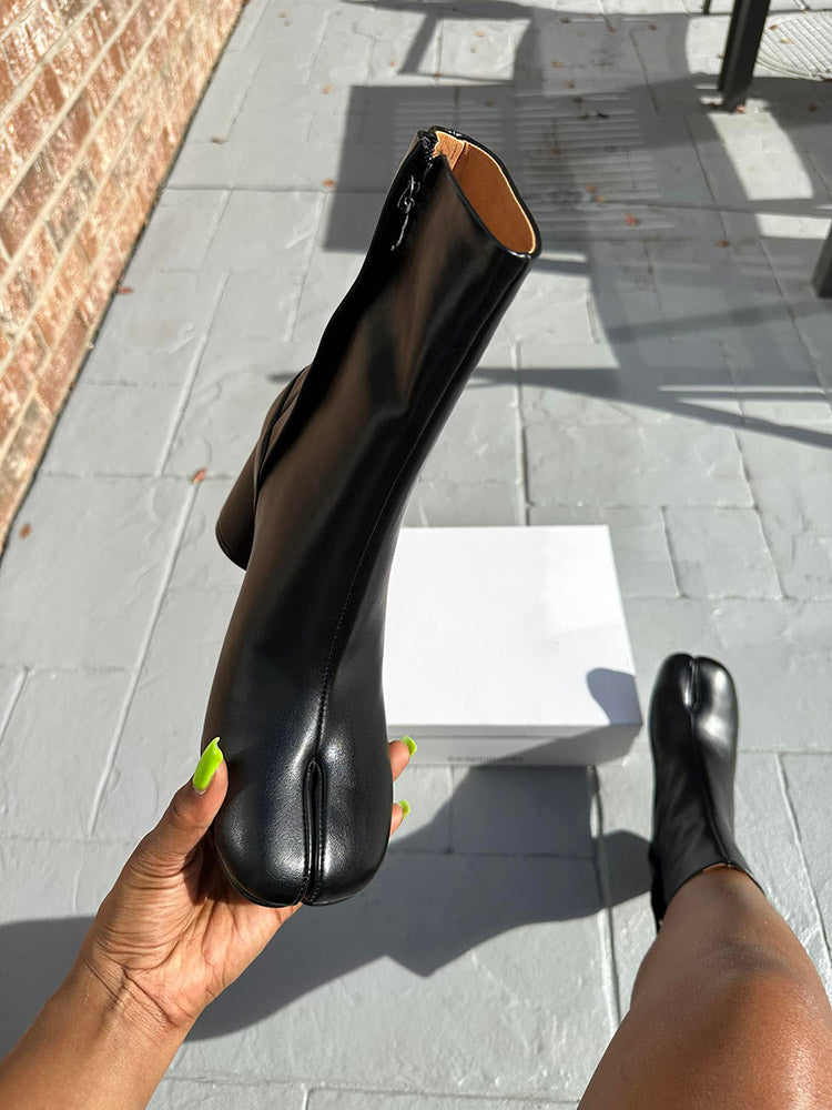 Split Toe Chunky Heel Boots - Bold Muse Co