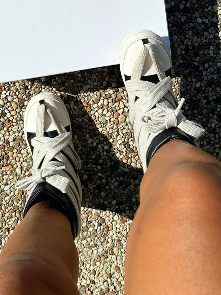 Cross Lace PU High-Top Sneakers - Bold Muse Co