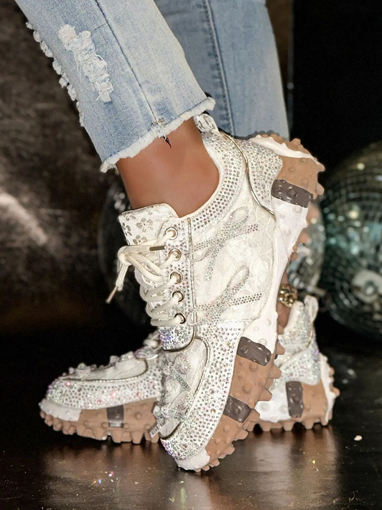 Sparkling Rhinestone Platform Sneakers