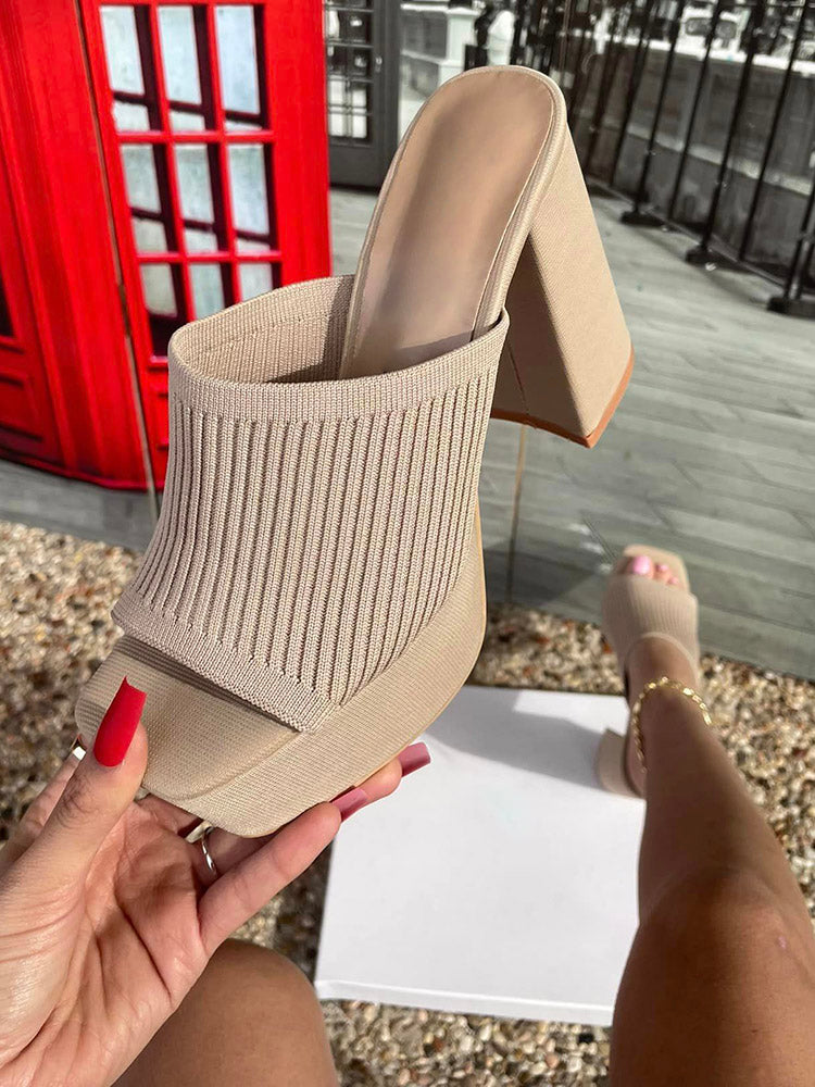 Knit Platform Chunky Heel Sandals - Bold Muse Co