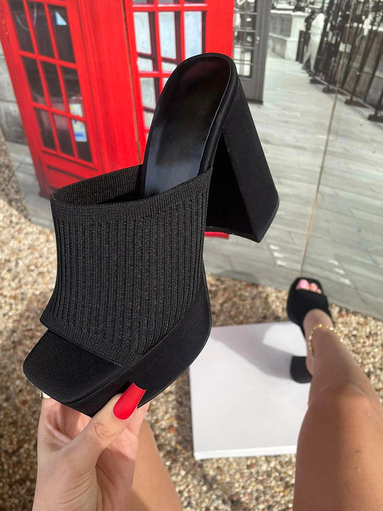 Knit Platform Chunky Heel Sandals - Bold Muse Co