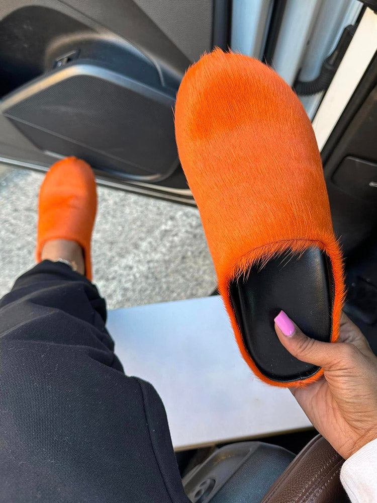 Fur Slip-On Flat Slides - Bold Muse Co