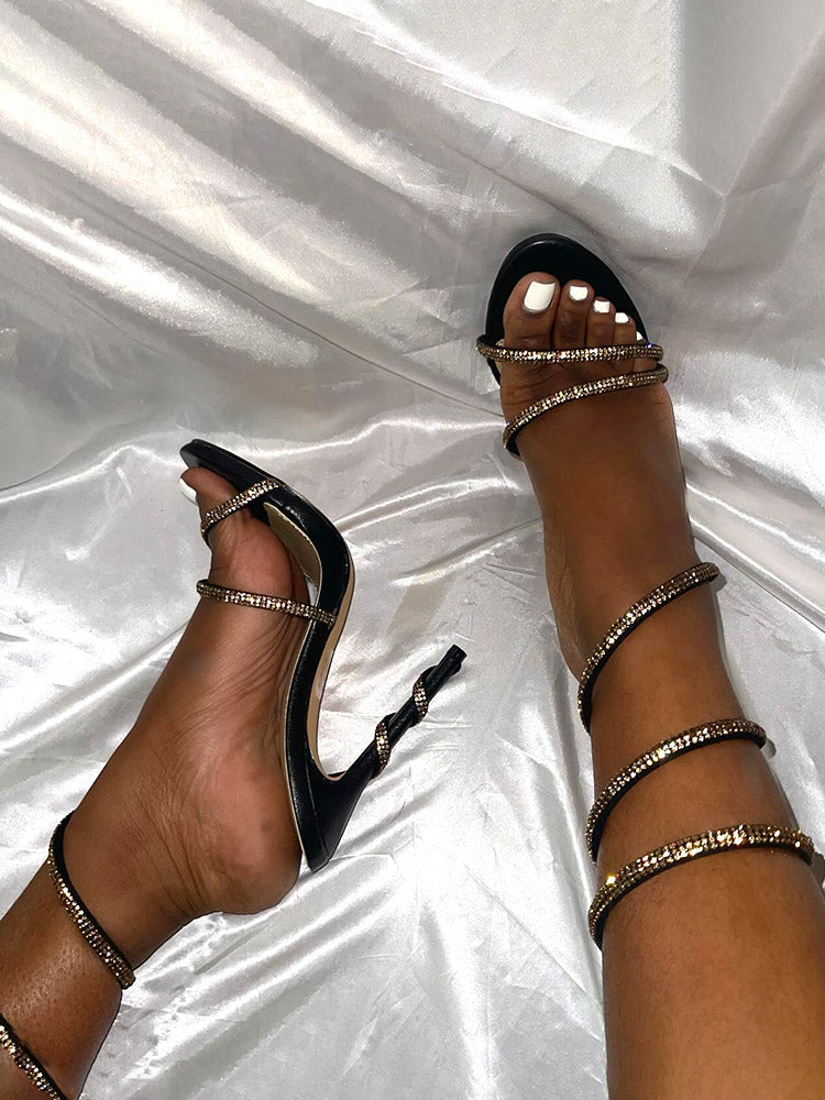 Rhinestone Ankle-Wrap Sandals - Bold Muse Co