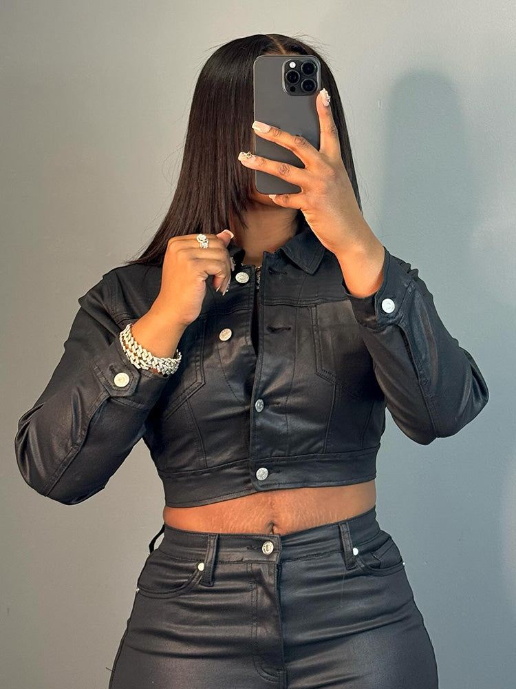 Leather Cropped Jacket & Pants Set - Bold Muse Co